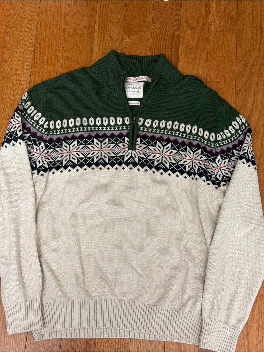 Weatherproof Vintage 1/4 Zip Holiday Sweater Size XL Green Fair Isle